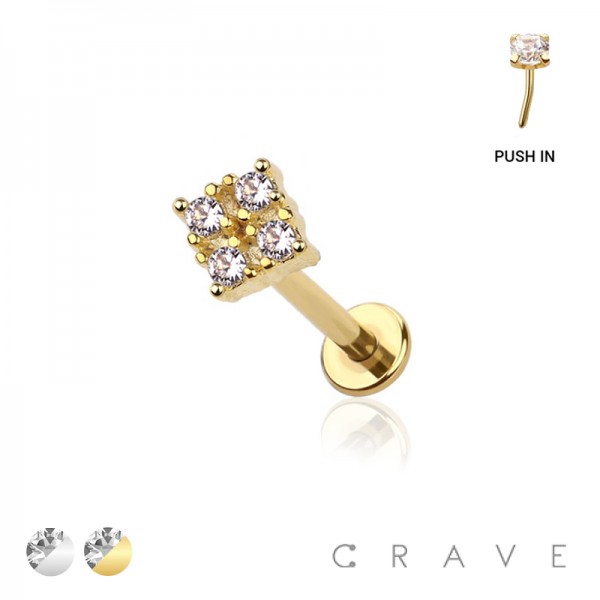SQUARE CZ PRONG TOP THREADLESS (PUSH IN) 316L SURGICAL STEEL LABRET SET